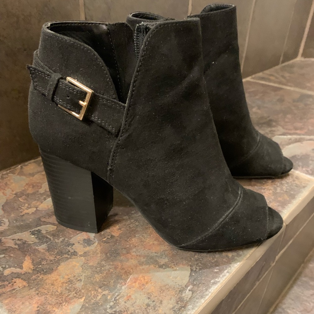Black Suede Peep Toe Sandal